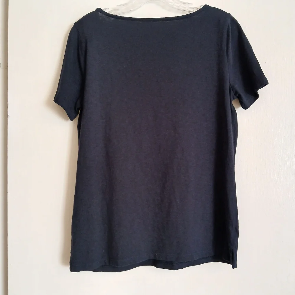 Talbots Size Small Navy Blue Short Sleeve T-shirt Lace Cut Out Shirt - Picture 2 of 9